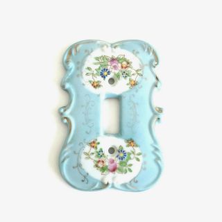Vintage Ceramic Porcelain Light Switch Wall Plate Cover Blue Roses Floral 6883t