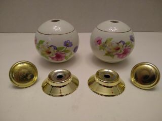 Two Antique Porcelain Bed Knobs Finials Large Rare 2.  5” Floral,  For Brass Bed