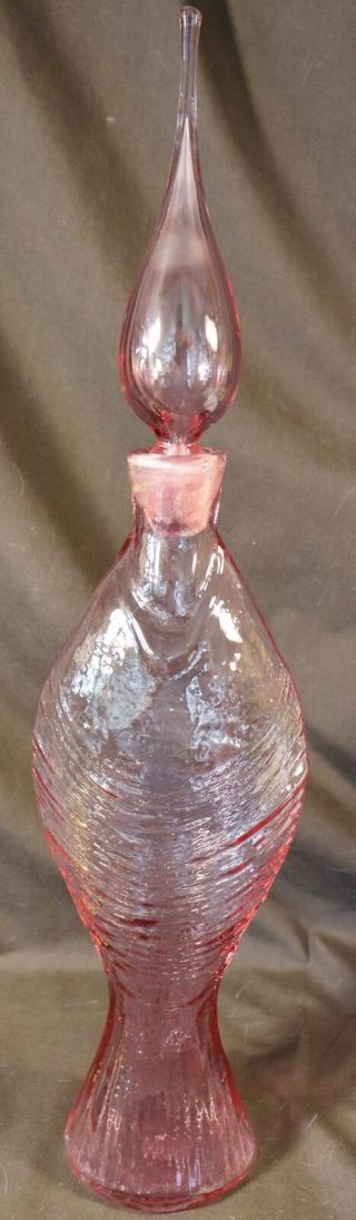 Very Rare Circa 1963 Rose Color Blenko Art Glass Fish Decanter 