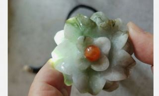 Grade A Burmese Green Jadeite Carved PEONY Chunky Beaded Necklace ON. 2