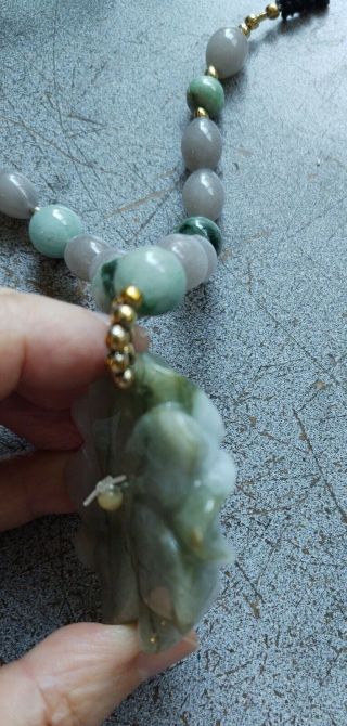 Grade A Burmese Green Jadeite Carved PEONY Chunky Beaded Necklace ON. 3