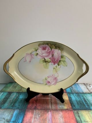 Antique P T Bavaria Tirachenreuth Handpainted Roses With Gold Tray Signed