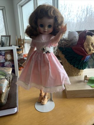 Vintage 14 " Betsy Mccall Doll In Pink Dress & Shoes,  Wearing Hat With Doll Stand