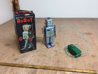 Rare Tin Robot Toy Cragstan Battery Operated Remote Control Nib