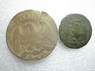 Set Of 2 Rare Italian Guard Buttons Of Grand Army Napoleon War 1812