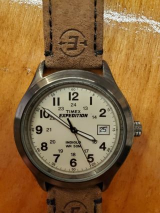 Timex Expedition Watch,  Indiglo,  Wr To 50m,  Leather Band