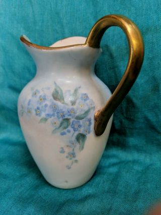 Hand - painted Porcelain Pitcher With Forget - me - nots And Gold Trim 3