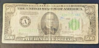 1934 (a - Boston) $500.  00 Us Bill Serial Numbered Rare