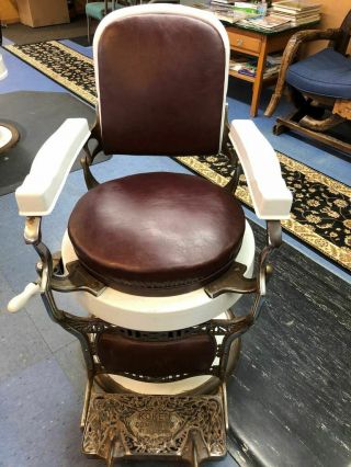 Antique Koken Barber Chair Porcelain Rare Round Cushion