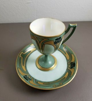 Antique Vtg Art Nouveau Hand Painted Limoges Omc France Porcelain Cup & Saucer