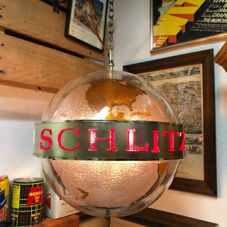 Vintage 1968 | Schlitz Beer World Globe | Hanging Rotating Light | RARE 3