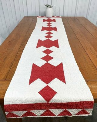 Christmas Red C 1890 - 1900 Jacobs Ladder Quilt Pc Runner Antique 74 "