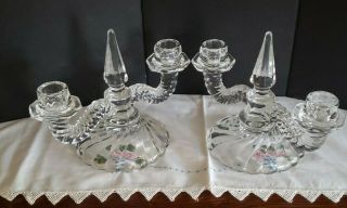 Vtg Glass Double Glass Candlestick Pair Tapered Mcm Obelisk Hollywood Gift Idea
