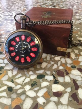 Antique Brass Marine Pocket Watch With Wooden Box Vintage Navigation Watch Gift