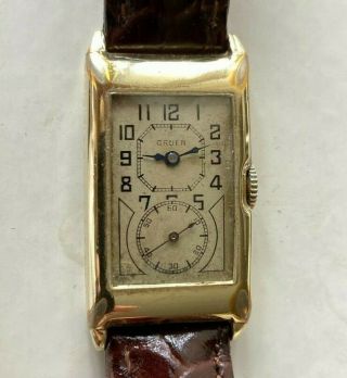 Rare Vintage 1929 Gruen Techni Quadron Doctors Watch Rolex Prince 14k Gold