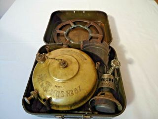 Rare Vintage Primus No.  57 Kerosene Camp Stove Cooking Supply In Tin Carrier 1937