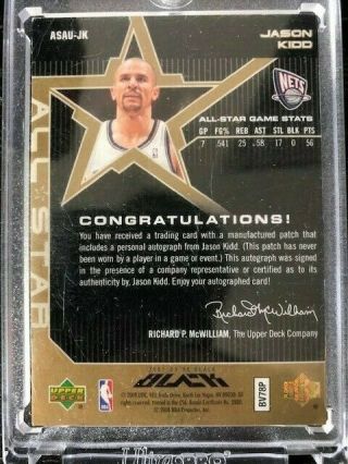 07 - 08 UD Black All Star Jason Kidd Nets NBA Logoman Patch Auto 8/15 Rare $2,  000 2