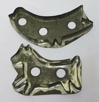 Two Big Old Antique Handmade Folky Bird And Horse Cookie Cutters Dark Patina