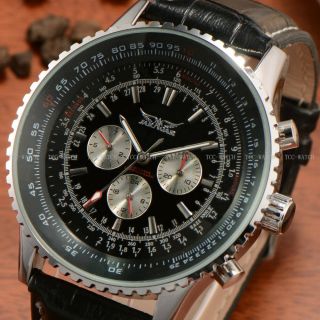 Luxury Jaragar Mens Classic Analogue Leather Watch Skeleton Automatic Mechanical