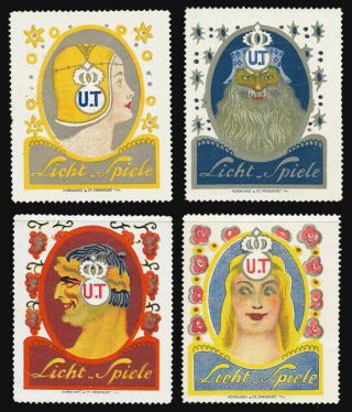1920s German - Cinema Theater Poster Stamp Set 4,  Very Rare