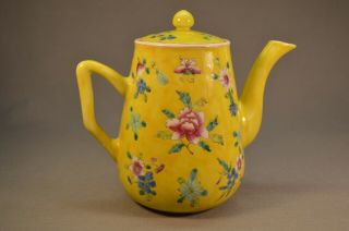 Antique Chinese Famille Verte Porcelain Teapot With Flowers 6 1/2 " X 7 1/2 "