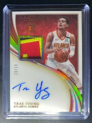 2019 - 20 Panini Immaculate Trae Young 10/14 Patch Auto Game Worn Rare Sp