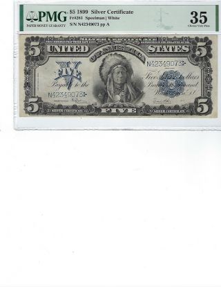 1899 $5 Silver Certificate Fr281 Pmg 35 Ch Vf Spellman/white,  Rare Chief