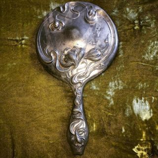 Antique Art Nouveau Silver Hand Mirror