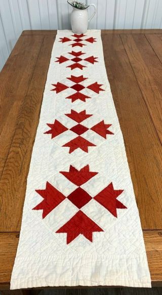 Christmas Red C 1890 - 1900 Goose Track Quilt Pc Runner Antique 71 "