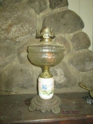 Antique Oil Lamp Hand Painted Milk Glass (without Chimney)