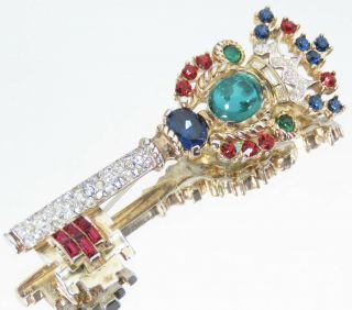 Vintage Signed Crown Trifari Alfred Philippe Rare Moghul Glass Key