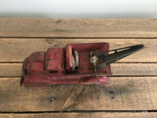Antique 1930s/1940s Rusty Red Metal Toy Tow Truck with Wood Wheels and Toolbox 3