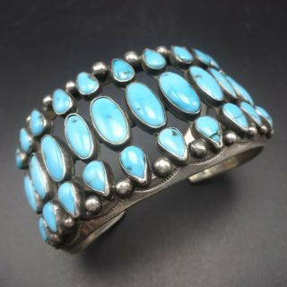 Rare Design Vintage Navajo Sterling Silver Turquoise Cluster Cuff Bracelet 69g