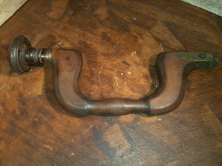 Antique Wood And Brass Bit Brace Hand Drill,  Signed,  Brace Drill.