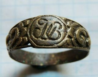 Ancient Bronze Ring With Letters From The Middle Ages