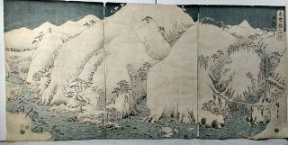 Japan Woodblock - Utagawa Hiroshige - " Kiso Mountains In Snow " Edo Triptych - 1857