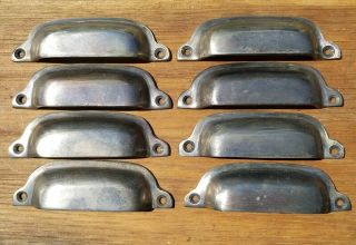 8 Antique Vintage Pewter Brass File Cabinet,  Bin Pull Cup Handles 3 - 3/8 " Ctr 2
