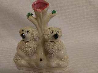 Antique Staffordshire English Porcelain Pottery Poodle Dog Spill Bud Vase