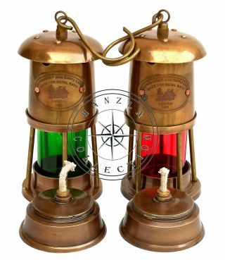 Set of 2 Vintage Brass Minor Lamp Nautical Ship Boat Light Lantern Vintage Decor 2