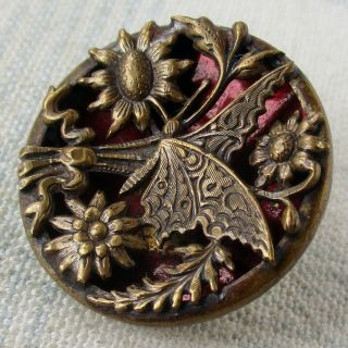 1 " Antique 2 - Piece Stamped Brass Butterfly Twinkle Button