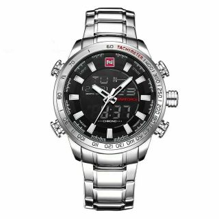 Naviforce Nf - 9093m Stainless Duel Time Sport Watch Water Resistant.
