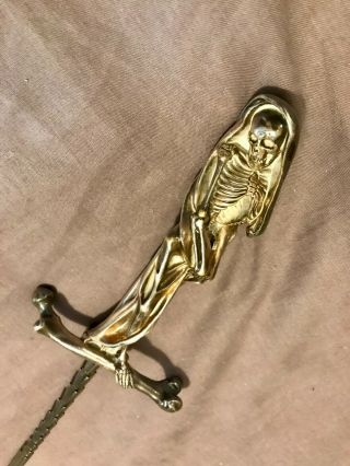 Rare 19th C Antique French Dagger With Skeleton Handle Grim Reaper Memento Mori