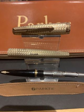 PARKER 61 PRESIDENTIAL 9CT SOLID GOLD FOUNTAIN PEN - RARE CHEVRON - STUNNING 3
