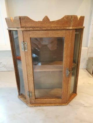Antique Vintage Table Top Wood Display Cabinet With Glass Door