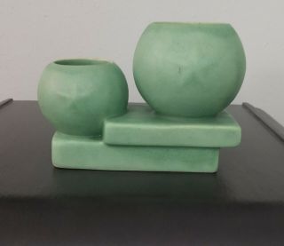 Rare Vintage Green Pottery Star Motif Vase/planter Double Ball Shape Shawnee??