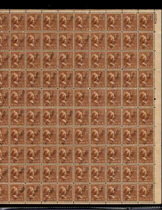 Precancel Scott 805,  1/2c Stamp Martha Washington Sheet Of 100 Nh Full Gum Rare