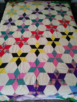 Vintage Star Patchwork Quilt Top Unfinished Antique 40s 50s ? Exc Cond