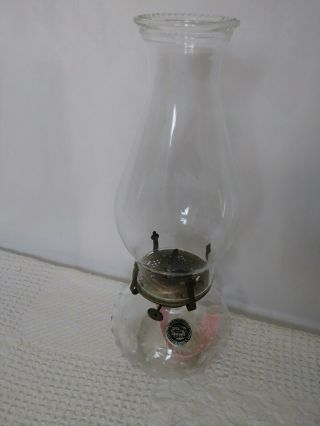 Antique Vintage Clear Patterned Glass Oil Kerosene Hurricane Lamp Matching Shade