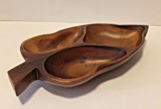 Vintage Monkey Pod Wood Leaf Shaped Serving Tray - Made In Philippines