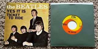Rare Usa 1965 The Beatles Ticket To Ride Picture Sleeve West Coast & Single Vg,